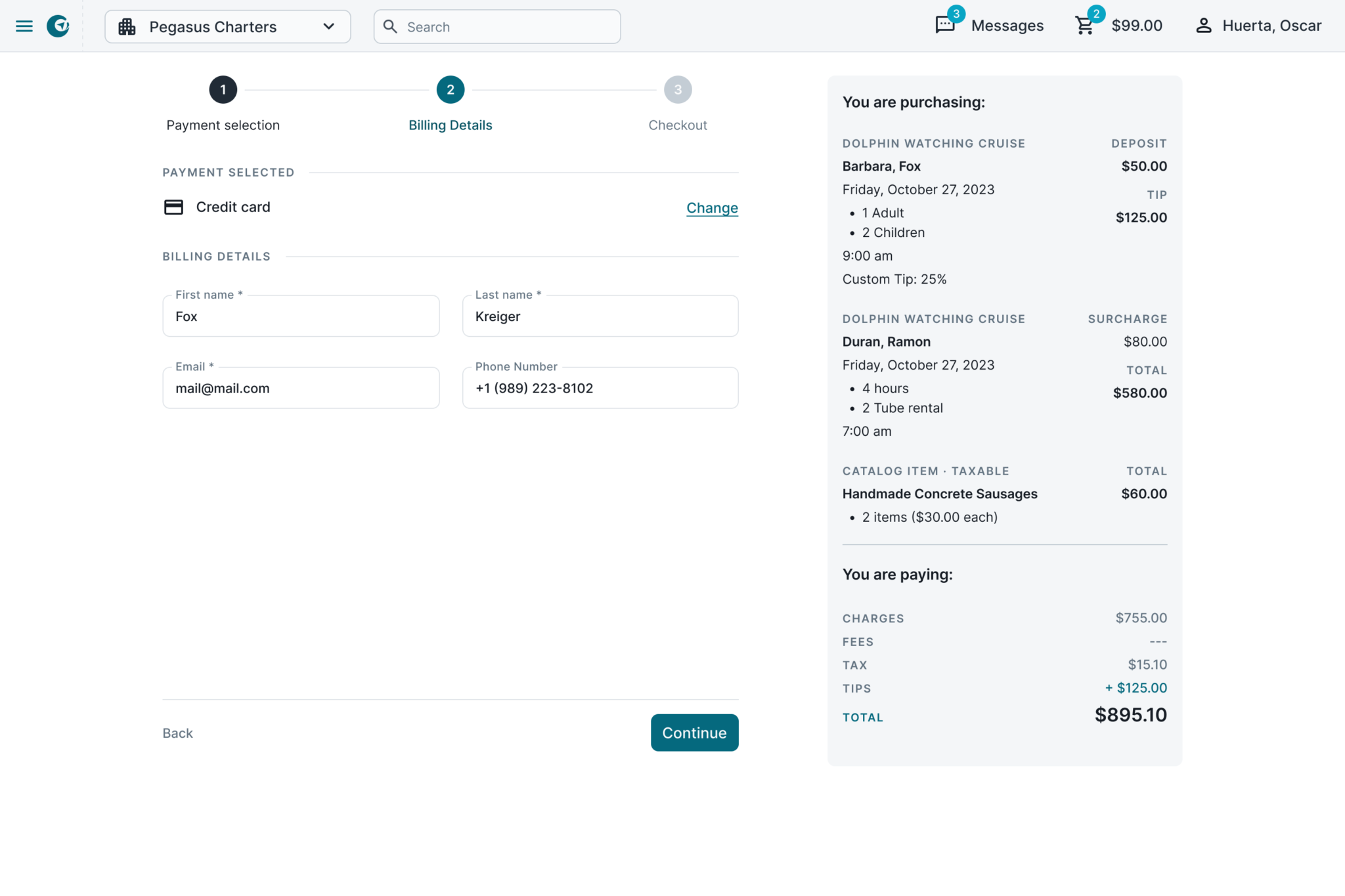 Checkout Page in a full screen page. Billing details