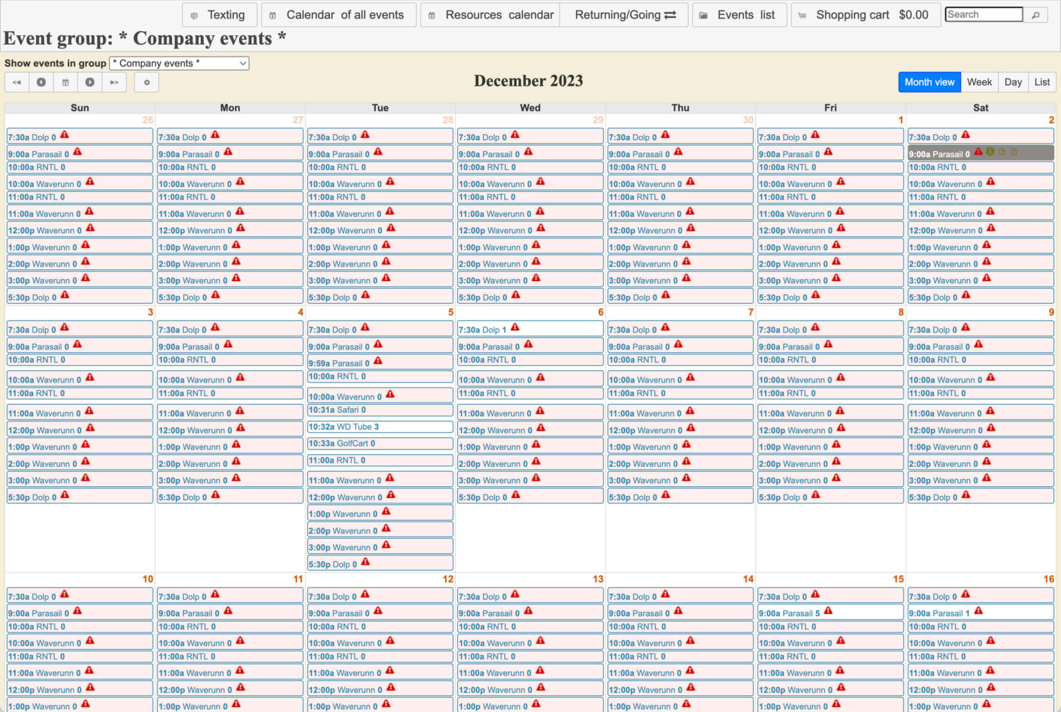 Former calendar view in the previous indexic software