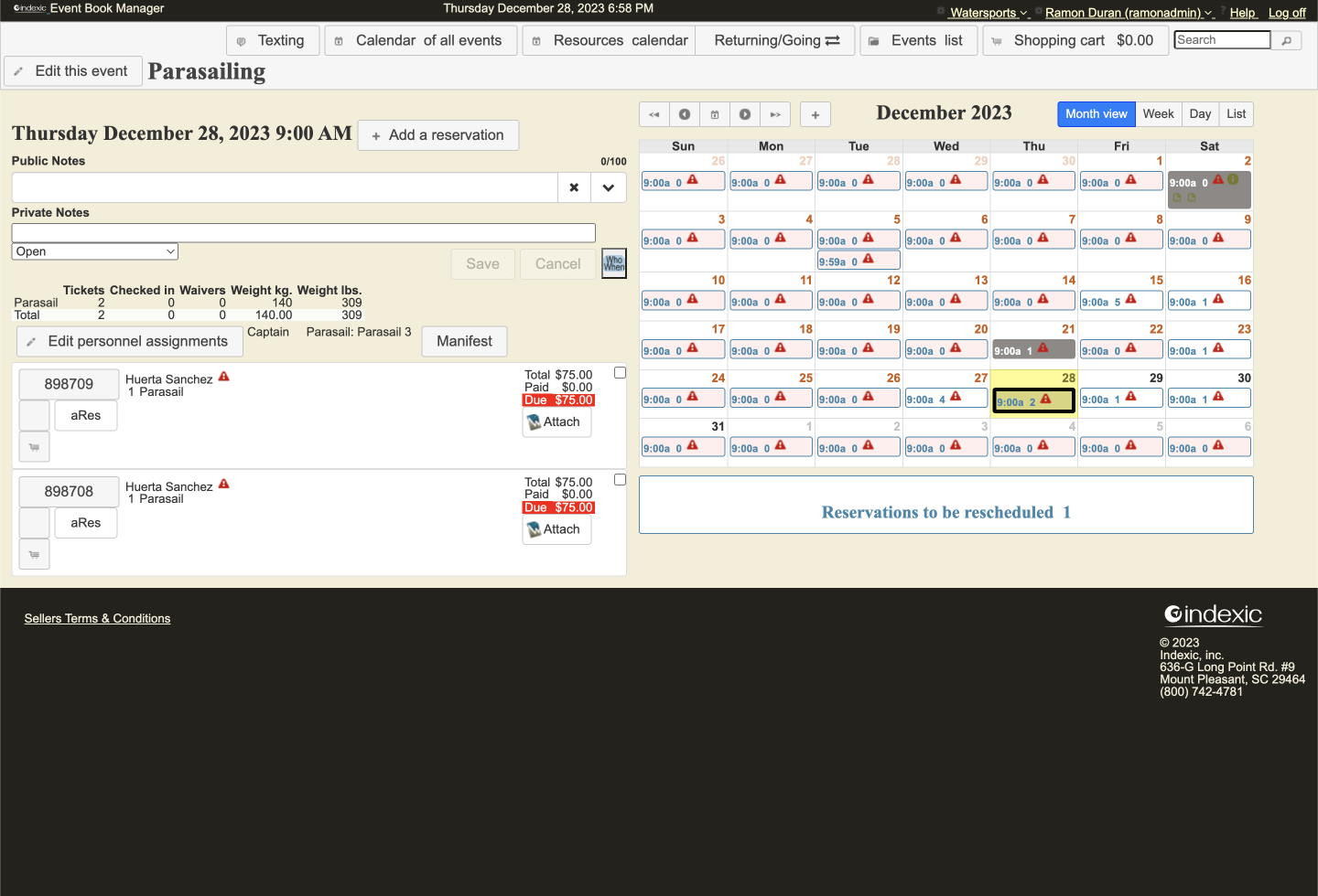 Former event details view in the previous indexic software