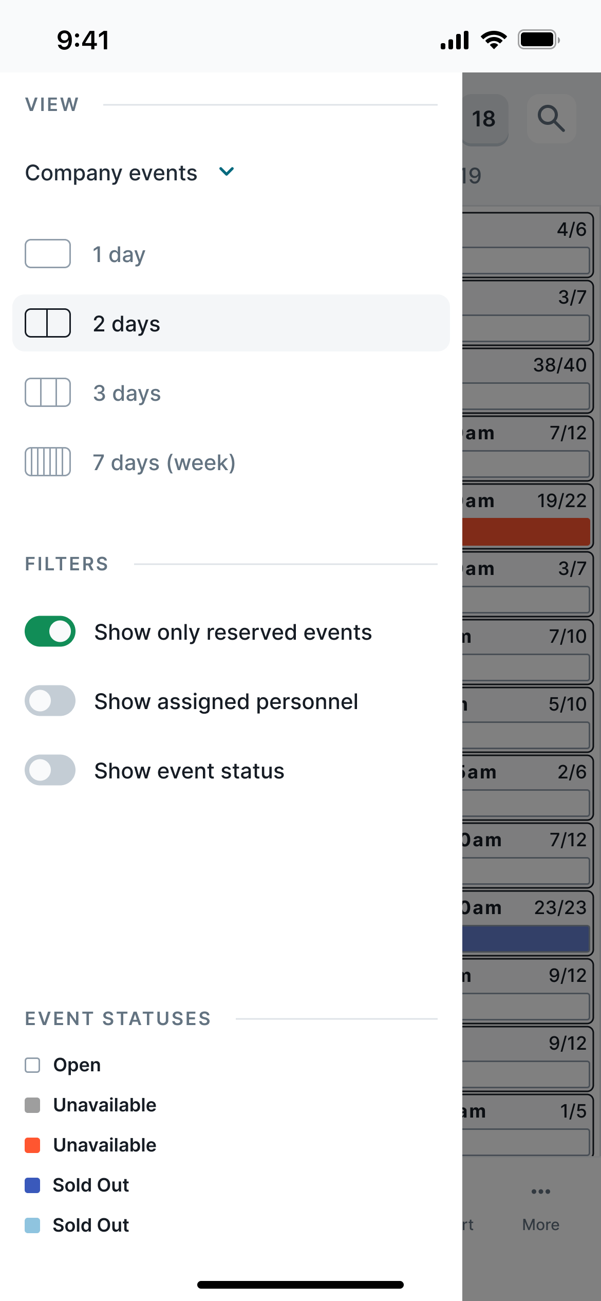 Mobile app version. Calendar settings