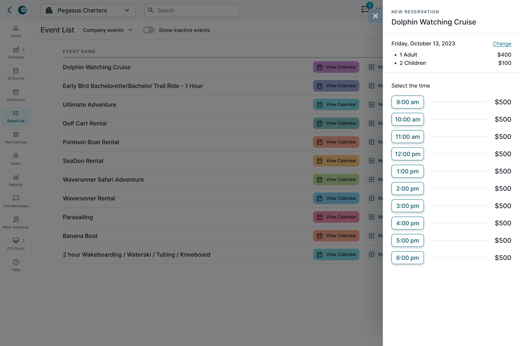 New Reservation Flow. The screen to select available times with a lateral panel
