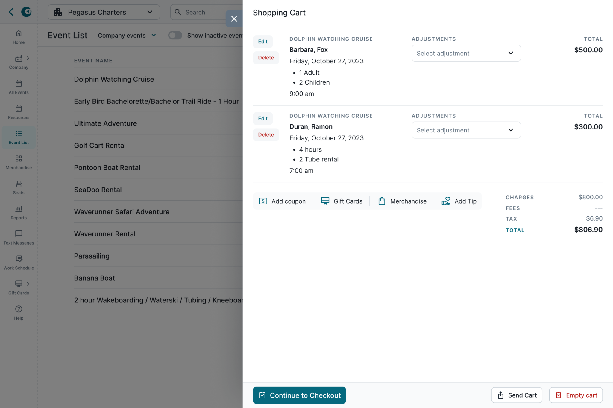 Shopping Cart in a lateral panel