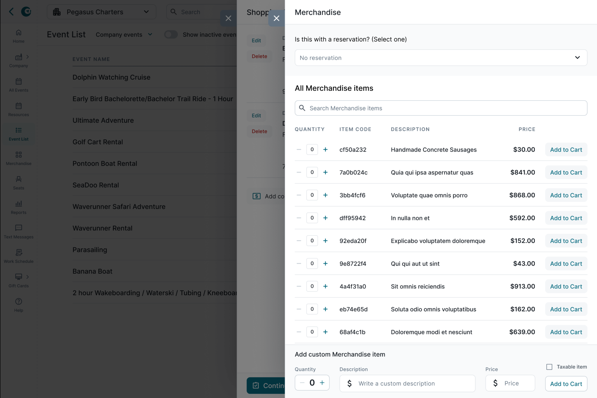 Shopping Cart in a lateral panel and merchandise